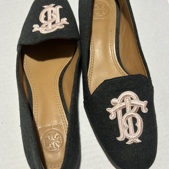 Tory Burch Antonia Loafer Heather Gray w/ Sea Shell Pink Logo Size 6.5 - Picture 7 of 7